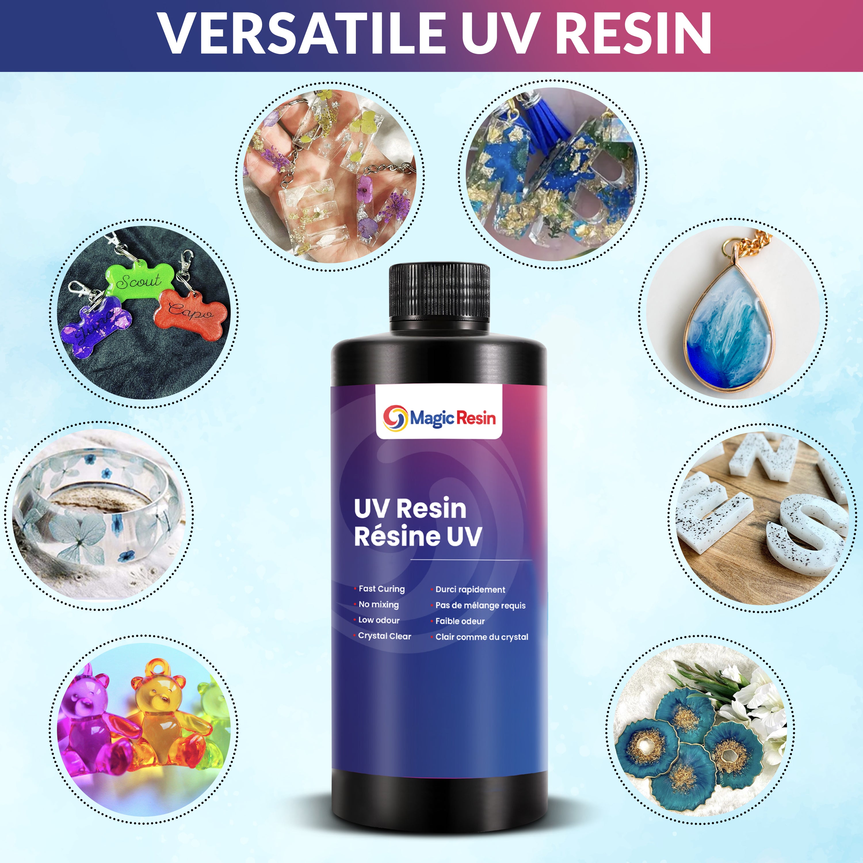 UV Resin for Crafting | Crystal Clear, Fast Curing and Non-Yellowing | For Jewelry, Coating, Small Casting, and DIY Projects | Easy to Use No Mixing