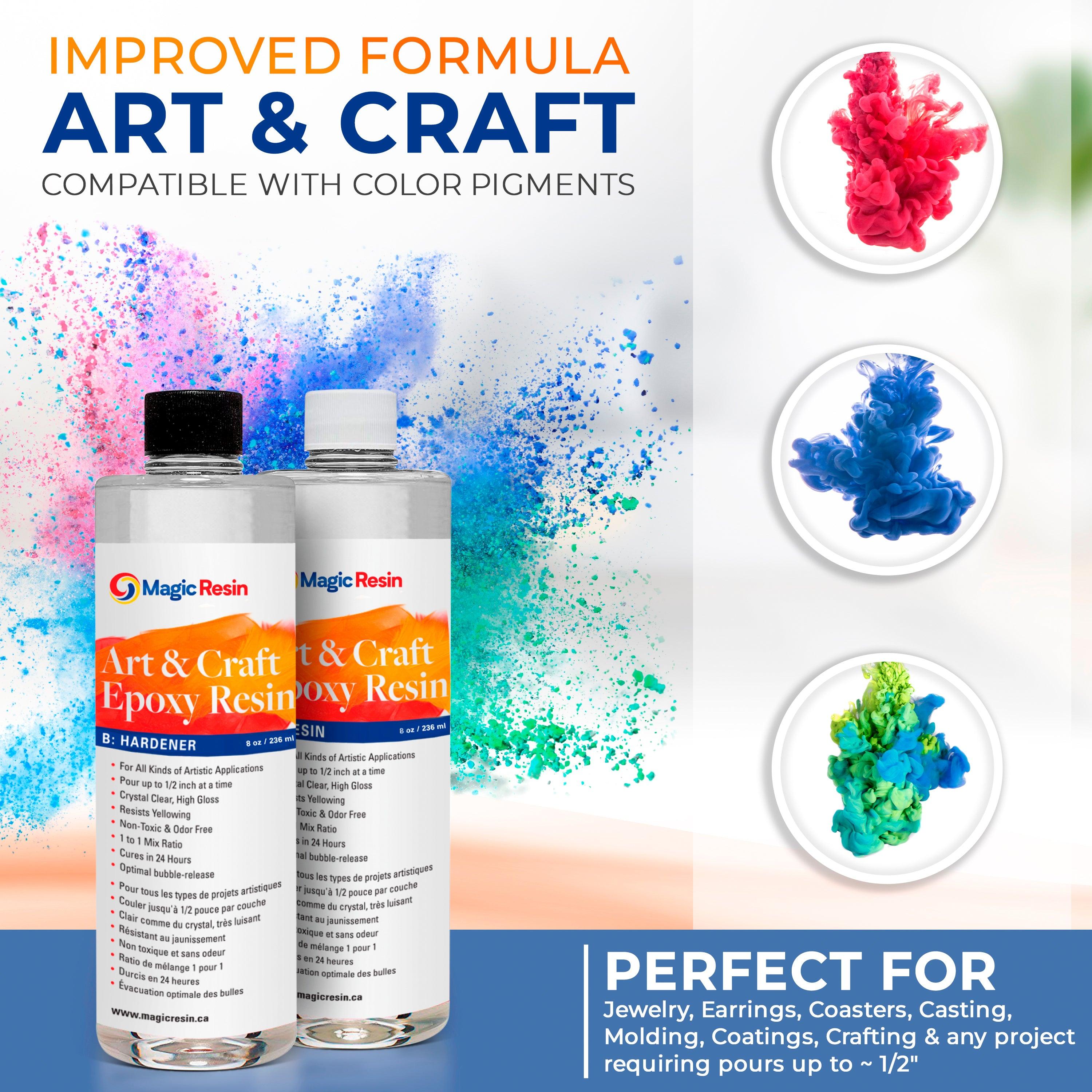 16 Oz (473 ml) | Art & Craft Epoxy Resin Kit | Includes 3 pairs of gloves, 2 cups, 4 sticks & 5 x 5g mica powder bags | Free express shipping - Magic Resin USA