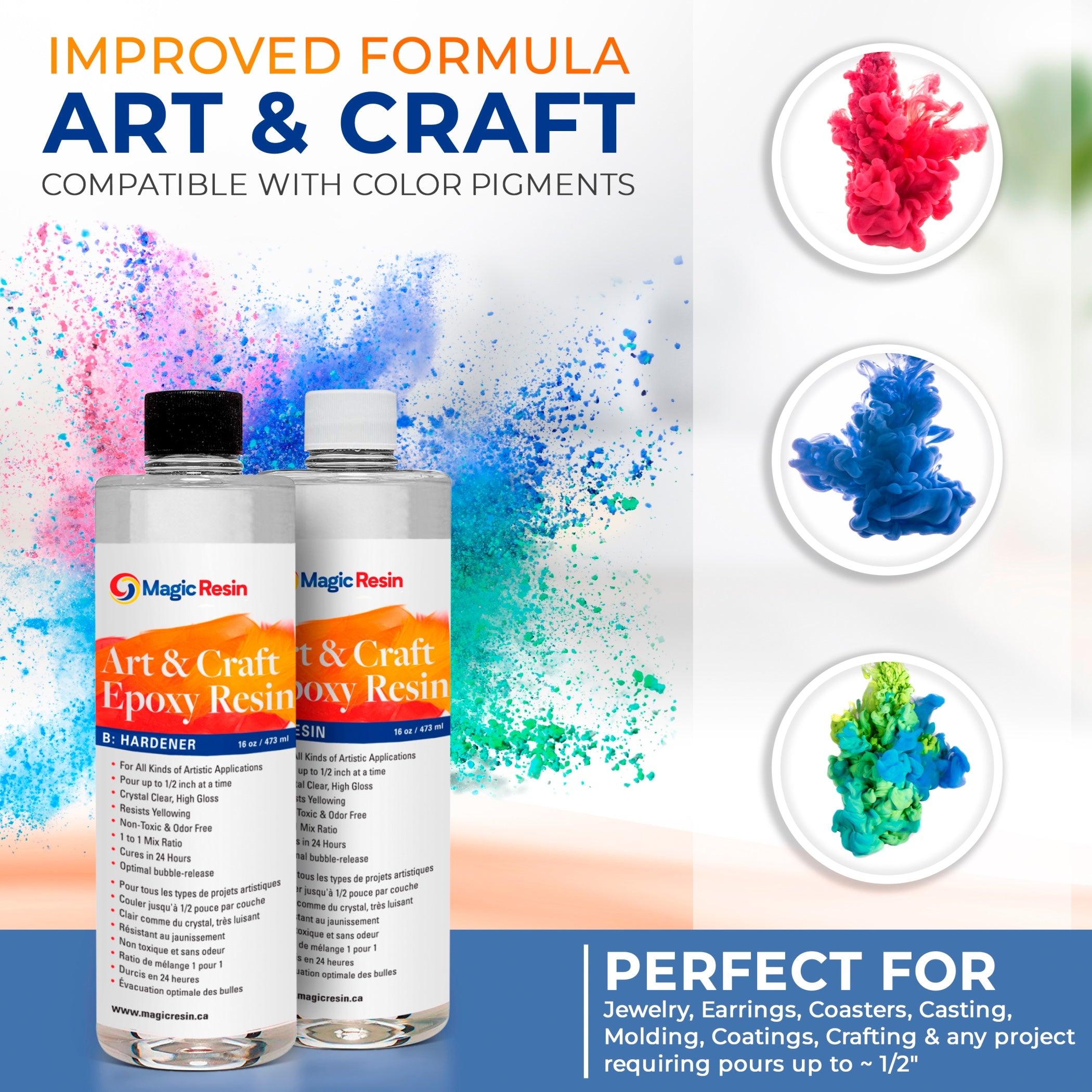 32 Oz (946 ml) | Art & Craft Epoxy Resin Kit | Includes 3 pairs of gloves, 2 cups, 4 sticks & 5 x 5g mica powder bags | Free express shipping - Magic Resin USA