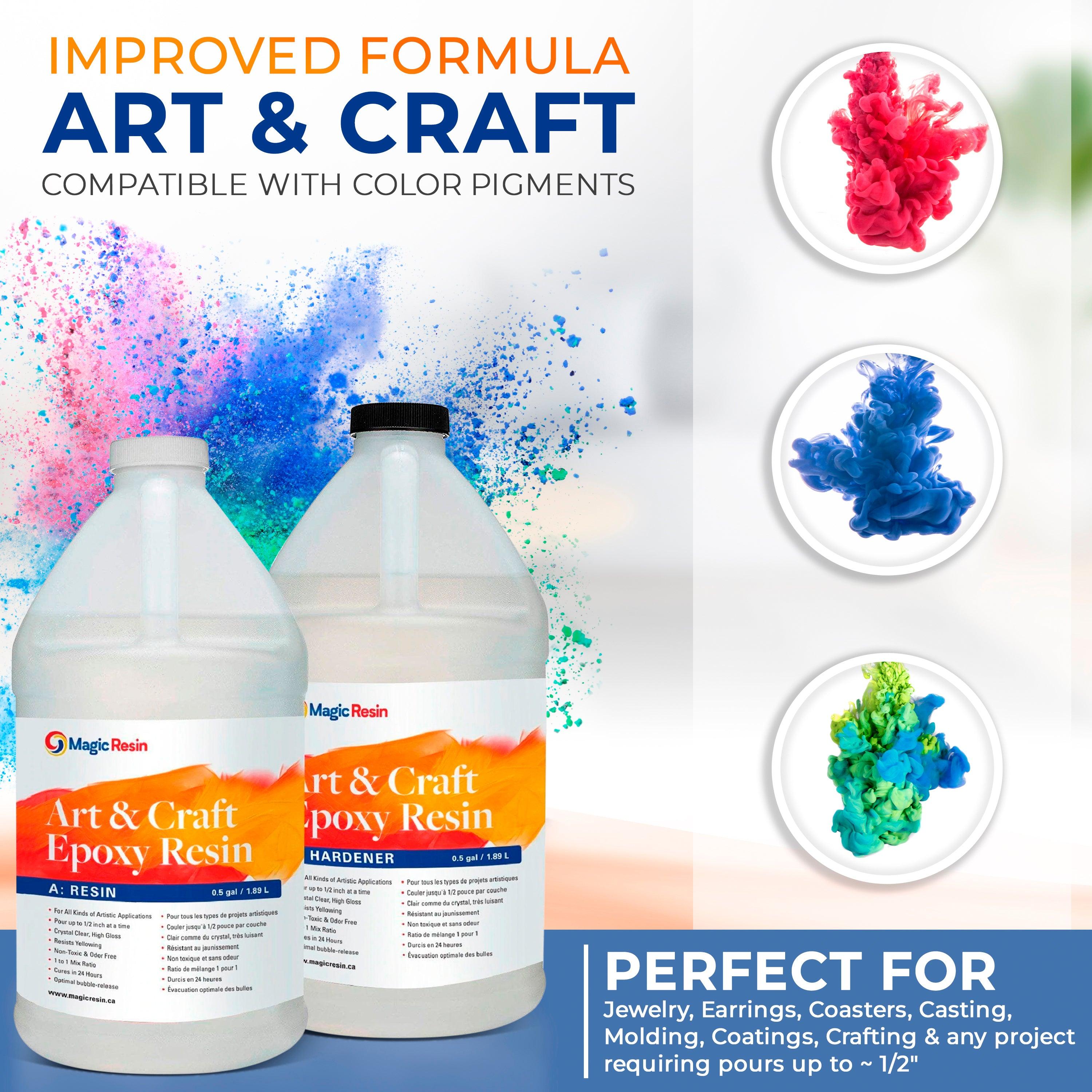 1 Gallon (3.78 L) | Art & Craft Epoxy Resin Kit | Includes 3 pairs of gloves, 2 cups, 4 sticks & 5 x 5g mica powder bags | Free express shipping - Magic Resin USA
